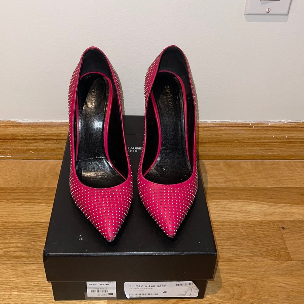 Pink Leather Studded Detail Pumps